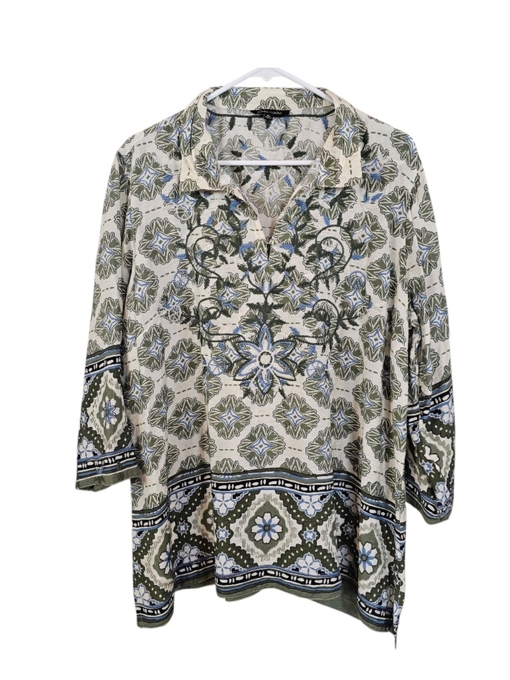 John Mark XL Embroidered Floral Boho Cottagecore Peasant Top Blouse